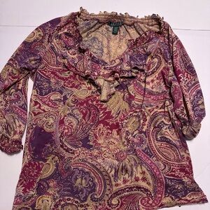 Ralph Lauren Women's Paisley Top - Purple and Gold